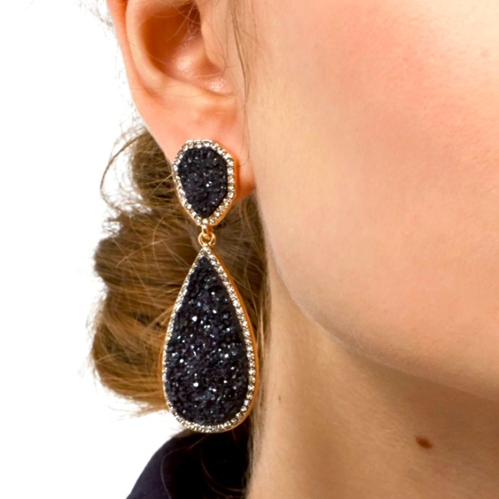 BaubleBar Black Druzy Teardrop Drop Earrings